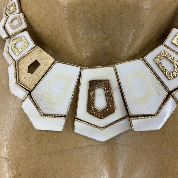 Akola Gold Tone & Bone Hexagon Bib Necklace *AS IS* - Picture 9 of 10